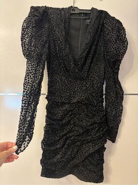 BARDOT Black Velvet Dot Ruched Long-Sleeve Mini Dress size XS worn twice